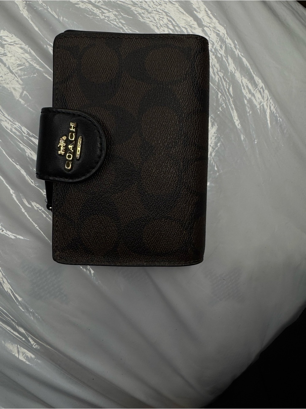 Coach Men’s Brown Signature Card Holder Wallet with Gold Logo